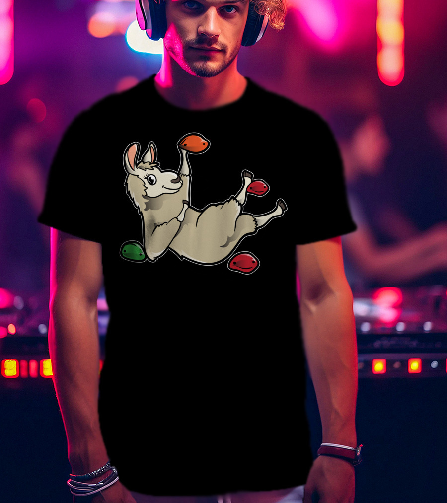 Rock Climbing Llama Alpaca Bouldering Climber Playful Holds T-Shirt