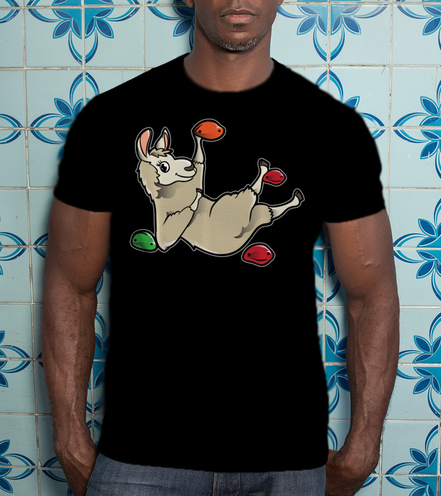 Rock Climbing Llama Alpaca Bouldering Climber Playful Holds T-Shirt