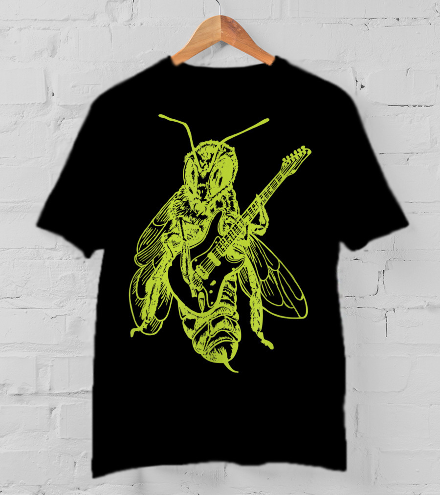 Seembo Bee Playing Guitar Musician Fun Band Guitarist T-Shirt