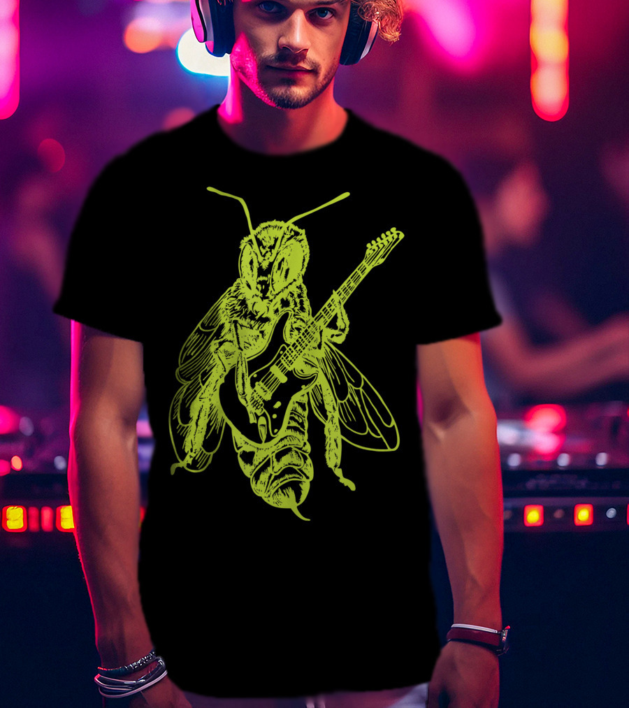 Seembo Bee Playing Guitar Musician Fun Band Guitarist T-Shirt