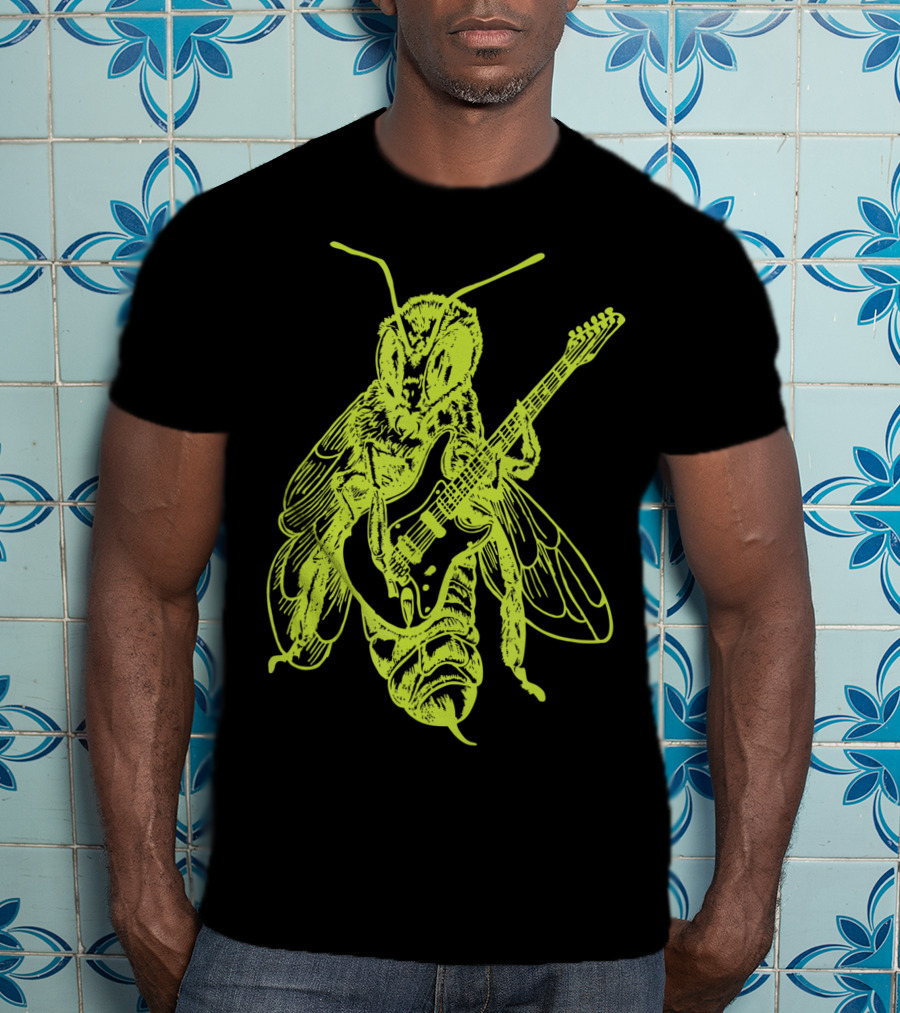 Seembo Bee Playing Guitar Musician Fun Band Guitarist T-Shirt