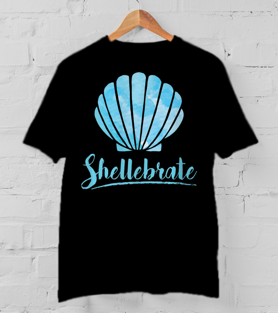 Shellebrate Blue Watercolor Sea Shell Seashell Beach T-Shirt