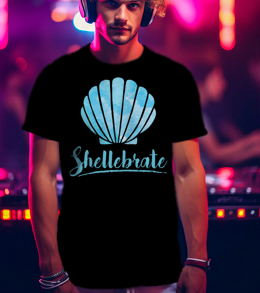 Shellebrate Blue Watercolor Sea Shell Seashell Beach T-Shirt
