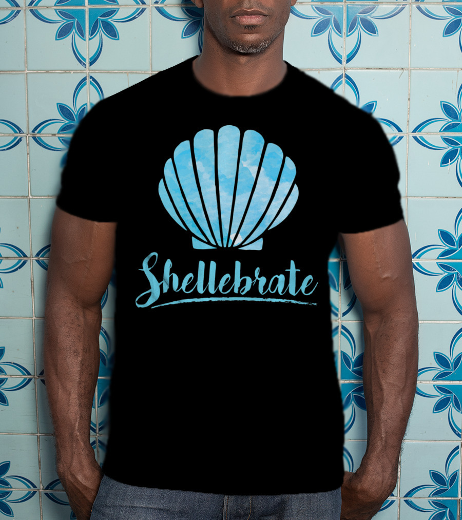 Shellebrate Blue Watercolor Sea Shell Seashell Beach T-Shirt