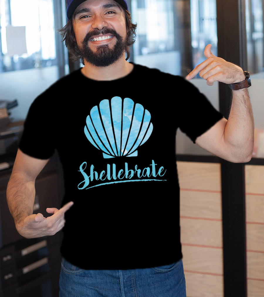 Shellebrate Blue Watercolor Sea Shell Seashell Beach T-Shirt