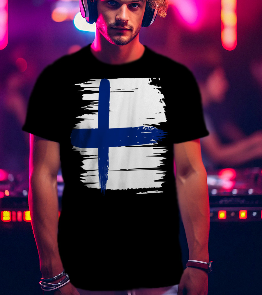 Tattered Finnish Flag In Grunge T-Shirt
