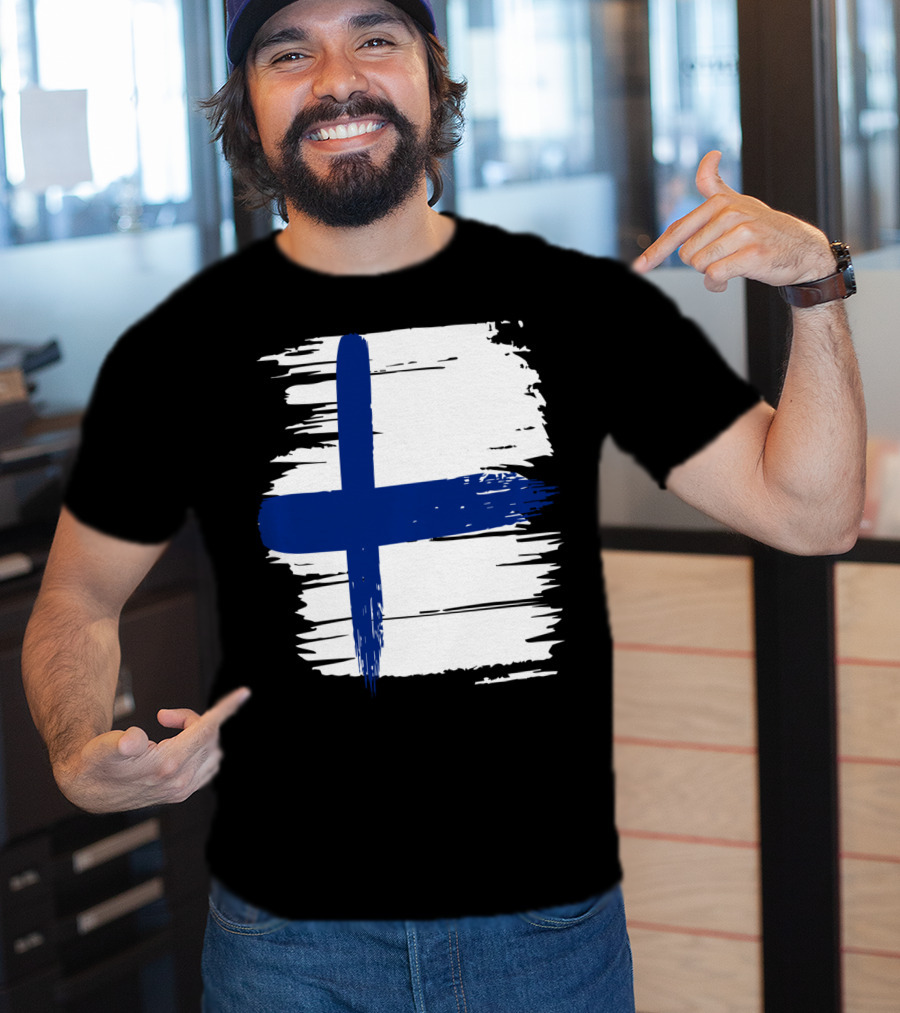 Tattered Finnish Flag In Grunge T-Shirt
