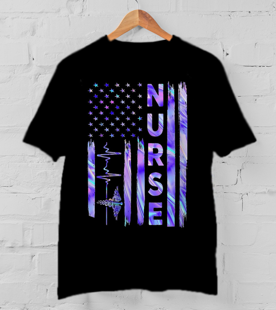 Nurse USA Flag Proud Girls Love Nursing Day T-Shirt