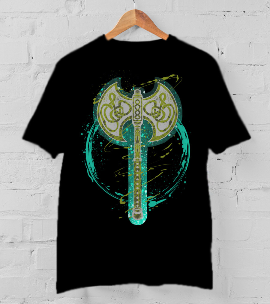 Viking Odin Norse Battle Axe Symbol With Knotwork T-Shirt