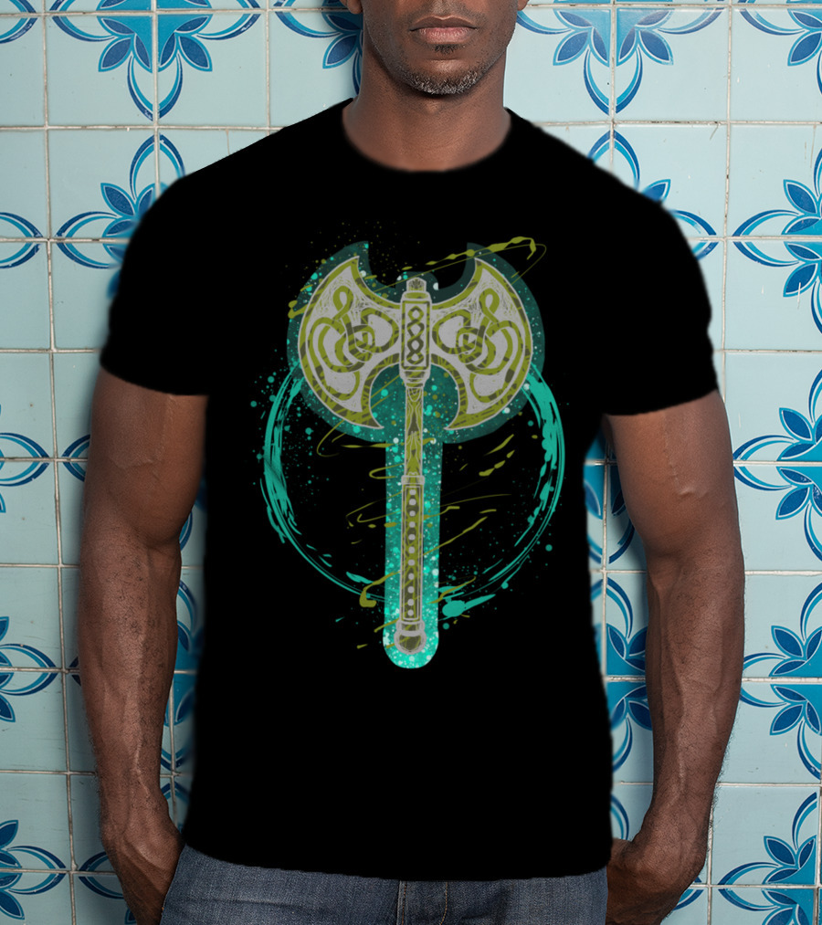 Viking Odin Norse Battle Axe Symbol With Knotwork T-Shirt