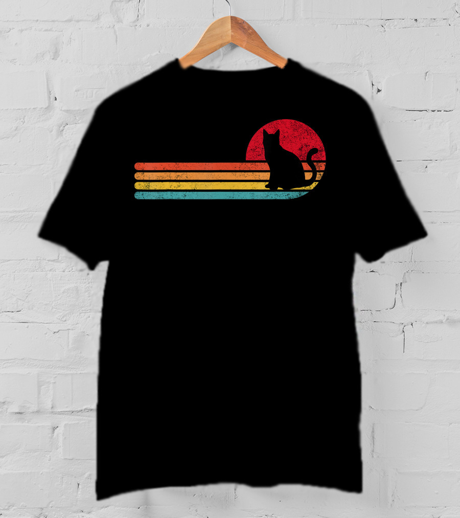 Retro Sunset Cat Silhouette For Kitten Lover Fan T-Shirt