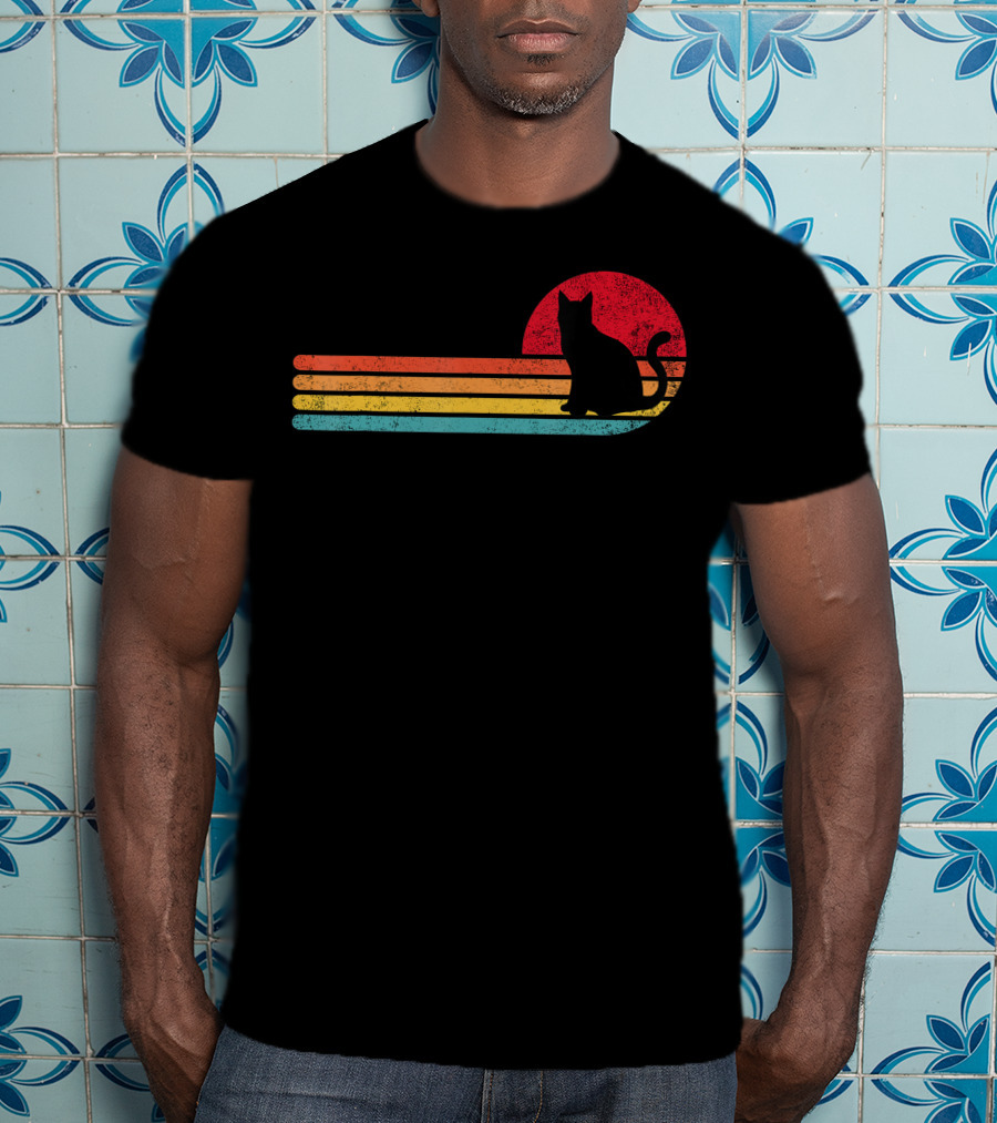 Retro Sunset Cat Silhouette For Kitten Lover Fan T-Shirt
