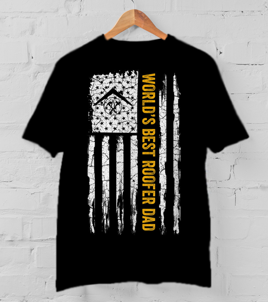 World's Best Roofer Dad Vintage USA American Flag Roofing T-Shirt