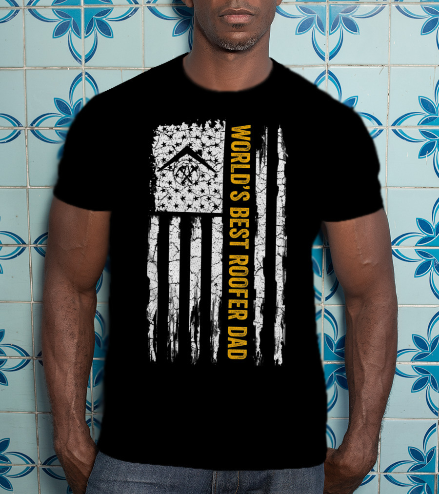 World's Best Roofer Dad Vintage USA American Flag Roofing T-Shirt