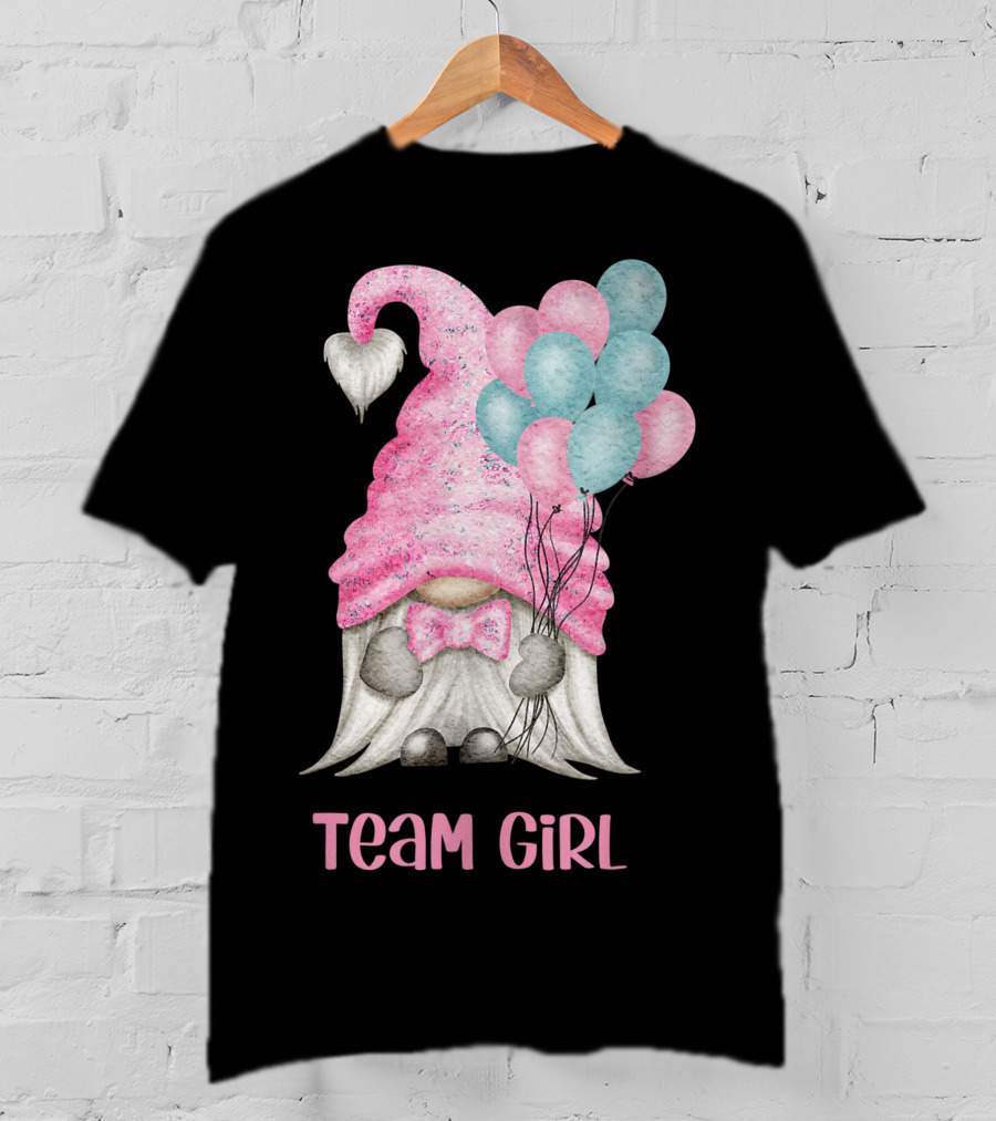 Team Girl Cute Gnome With Pastel Balloons Gender Reveal T-Shirt