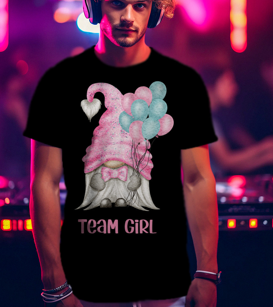 Team Girl Cute Gnome With Pastel Balloons Gender Reveal T-Shirt