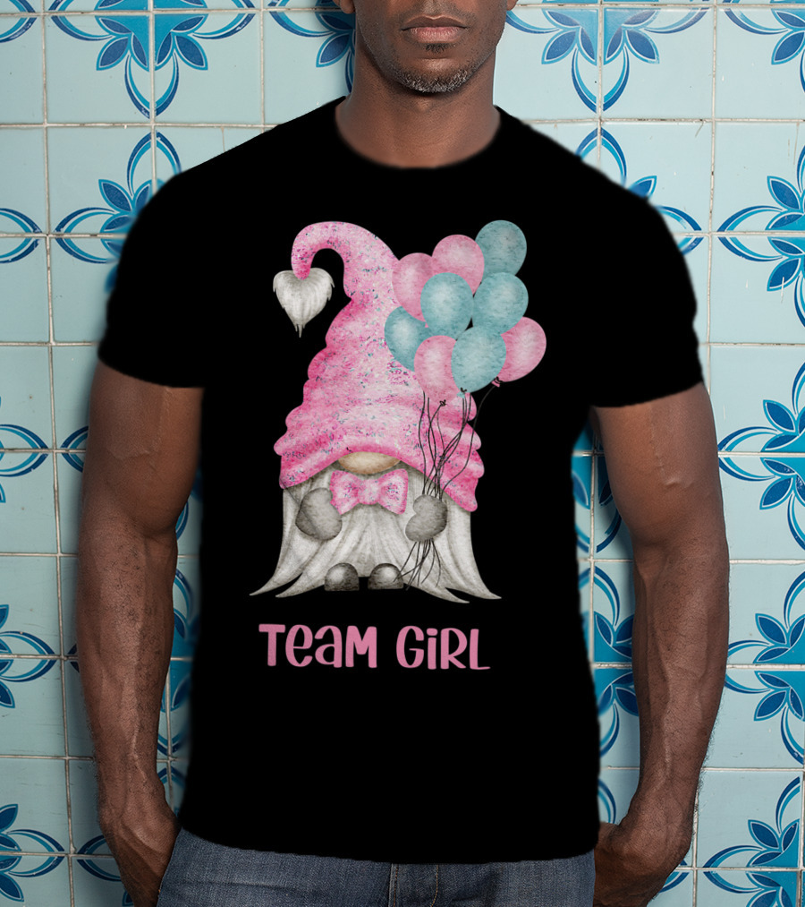 Team Girl Cute Gnome With Pastel Balloons Gender Reveal T-Shirt