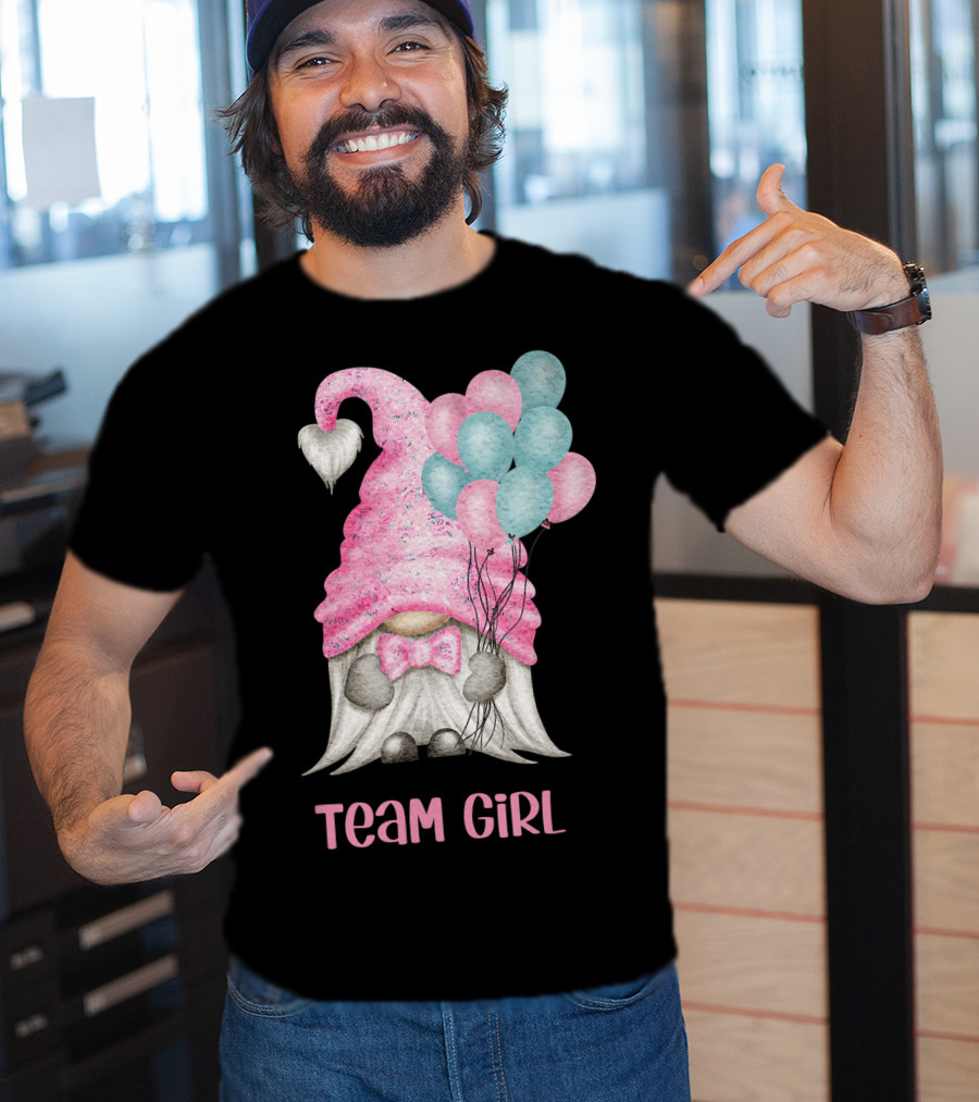 Team Girl Cute Gnome With Pastel Balloons Gender Reveal T-Shirt