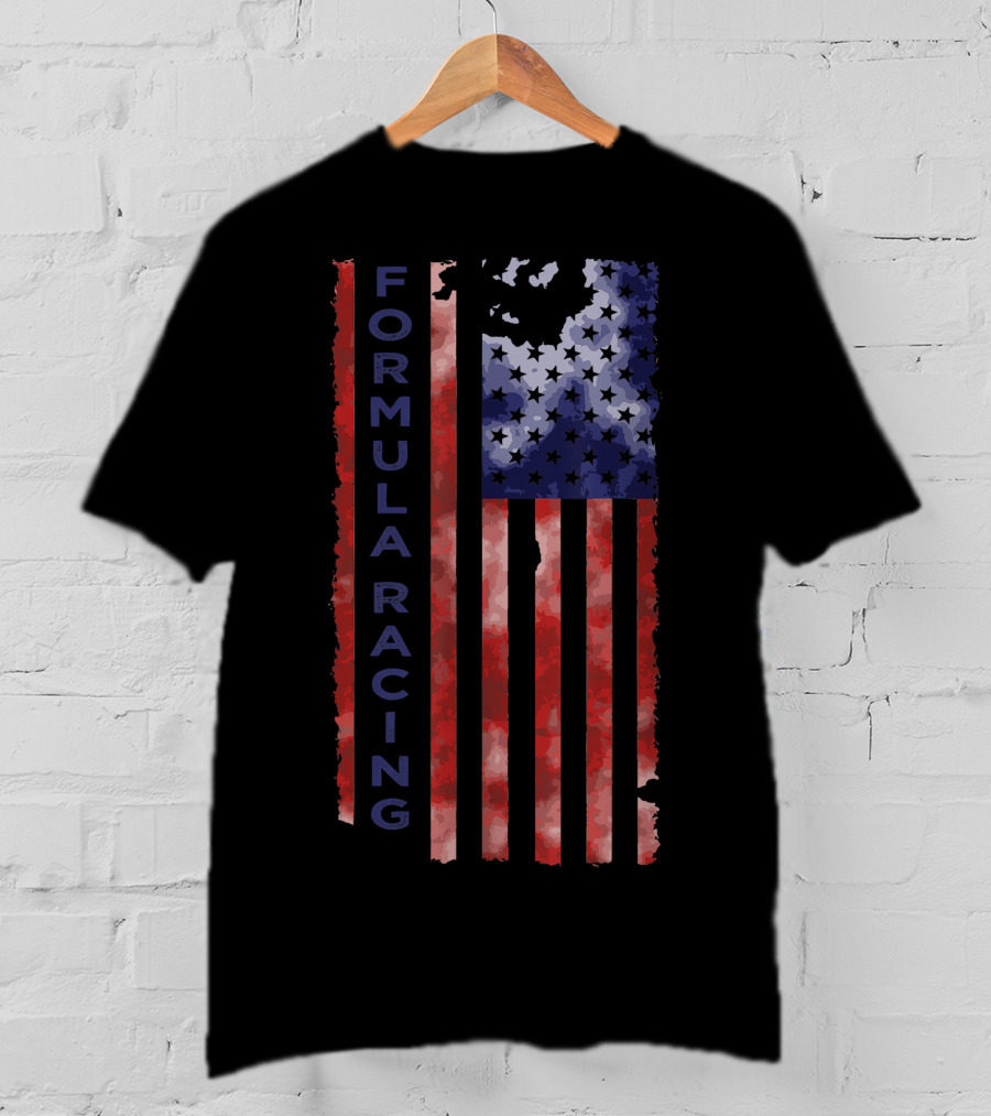 Formula Racing USA Flag Motorsport Grunge Style Flag Stripes T-Shirt