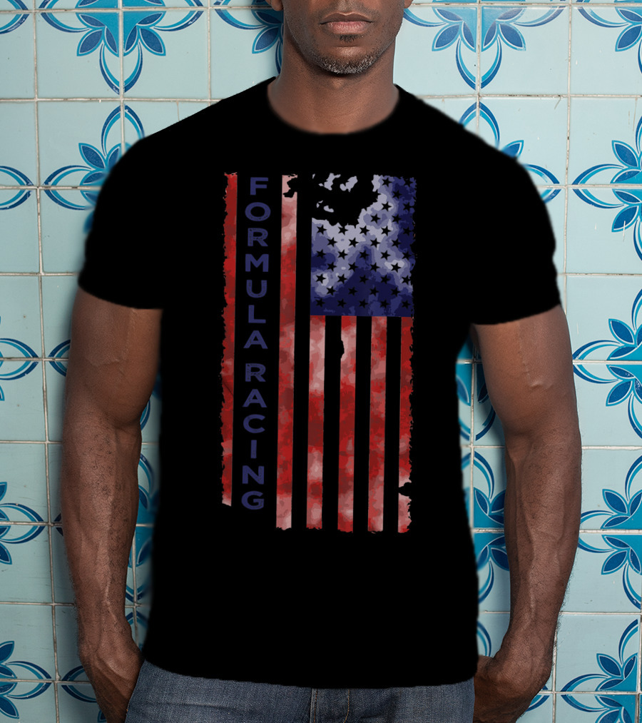 Formula Racing USA Flag Motorsport Grunge Style Flag Stripes T-Shirt