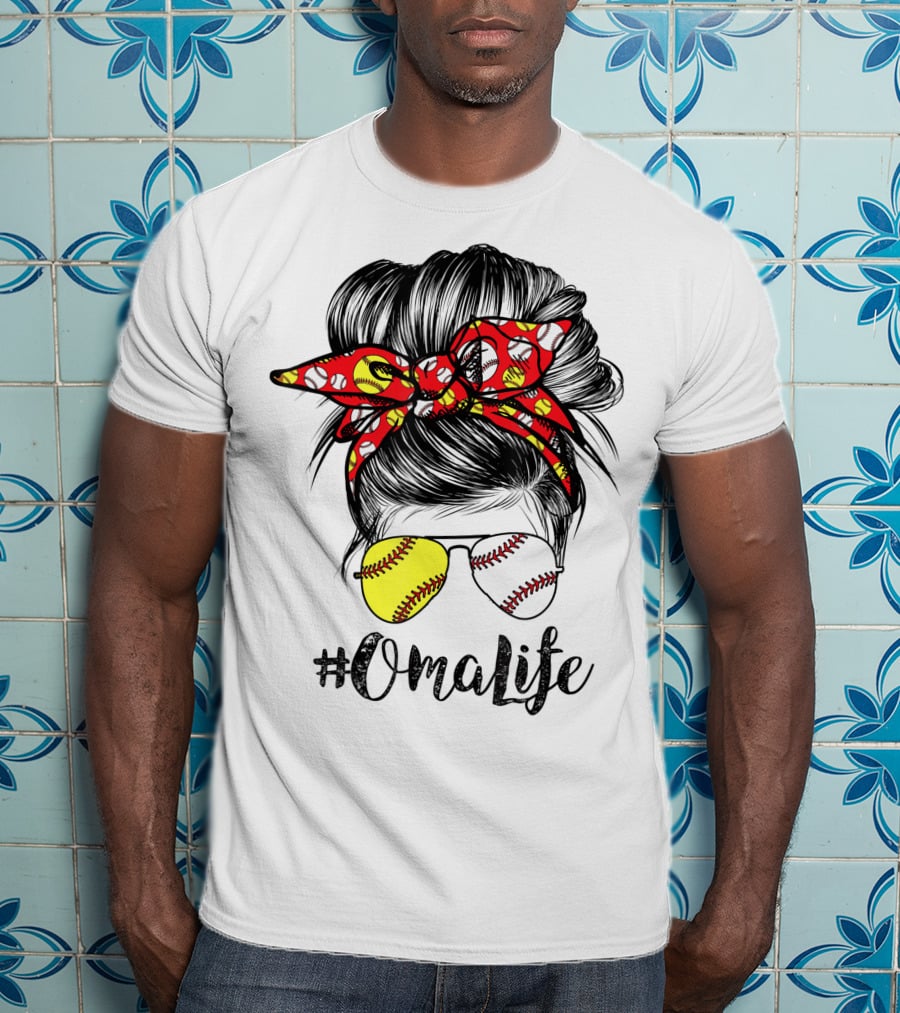 OmaLife Messy Bun Hair Softball Baseball Sunglasses T-Shirt