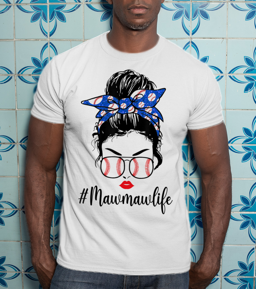 Mawmawlife Softball Baseball Messy Bun Glasses T-Shirt
