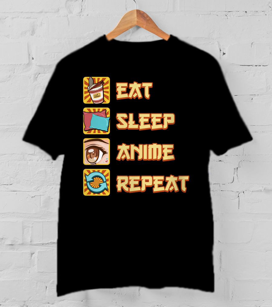 Eat Sleep Anime Repeat Icons Fun T-Shirt