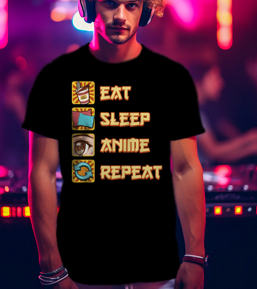 Eat Sleep Anime Repeat Icons Fun T-Shirt