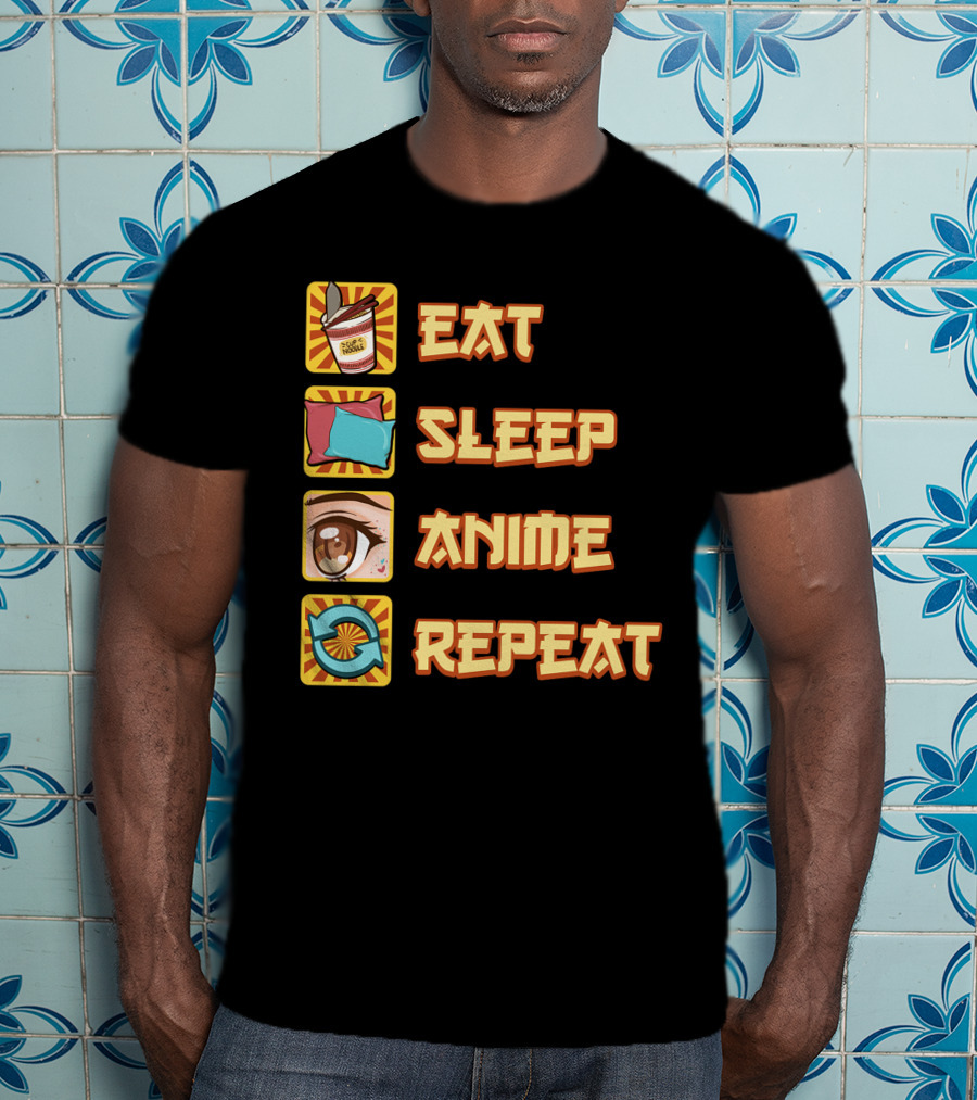 Eat Sleep Anime Repeat Icons Fun T-Shirt