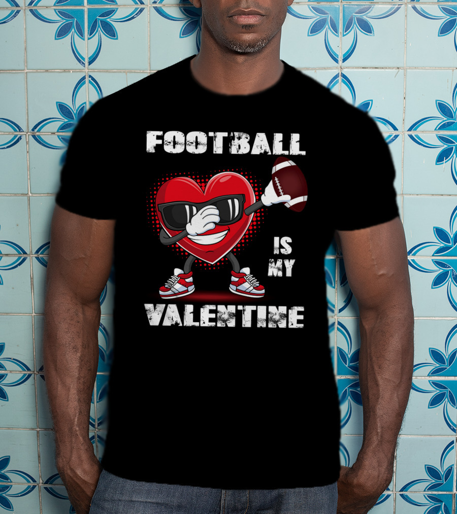 Cute Dabbing Heart Football Lover Valentines Day Boys T-Shirt