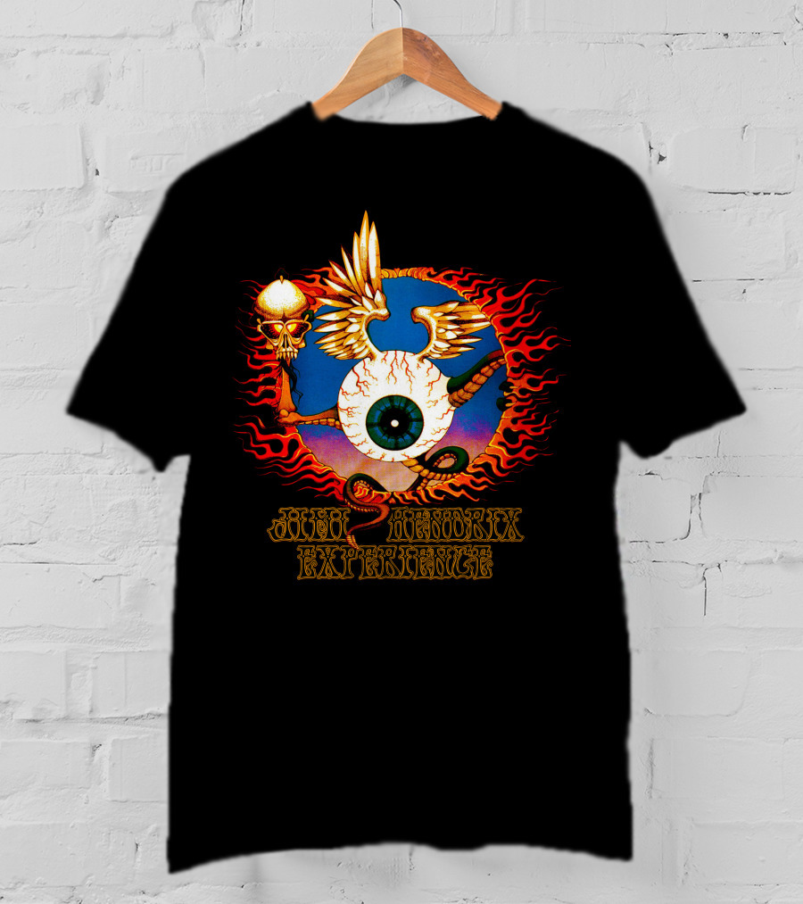 Jimi Hendrix Experience Psychedelic Skull And Eye Wings Flame T-Shirt