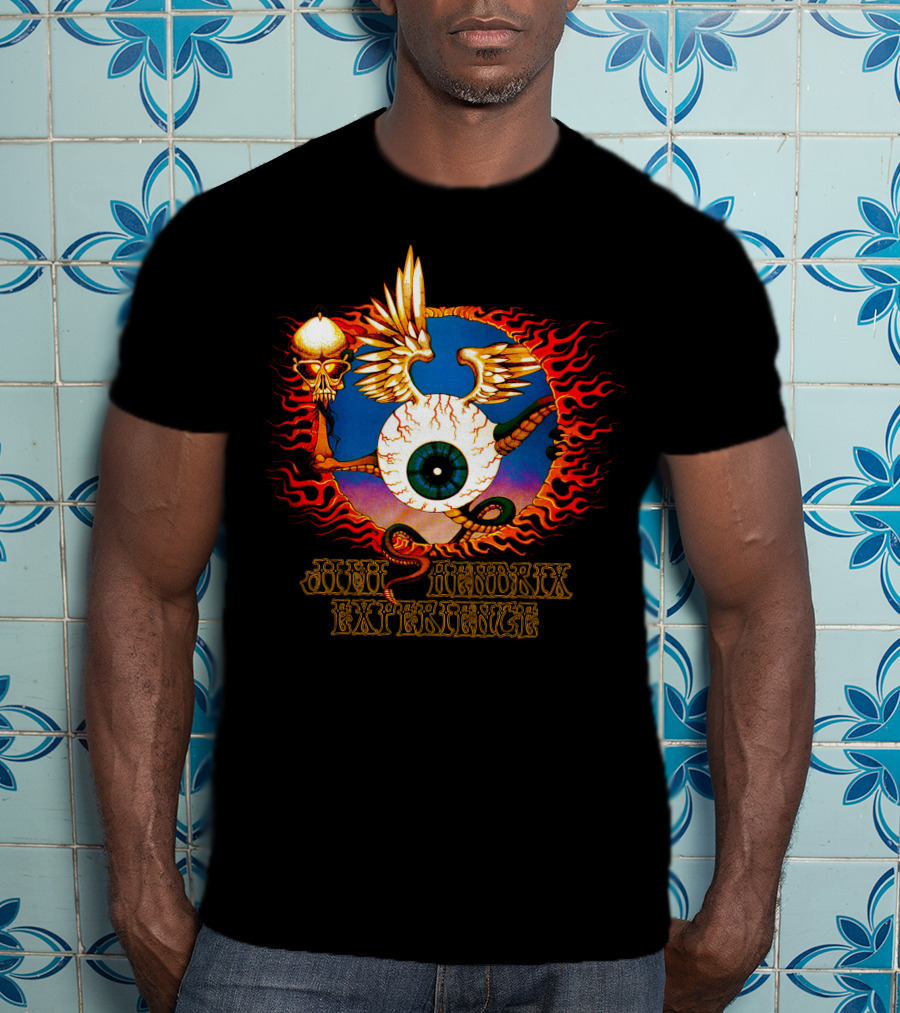 Jimi Hendrix Experience Psychedelic Skull And Eye Wings Flame T-Shirt