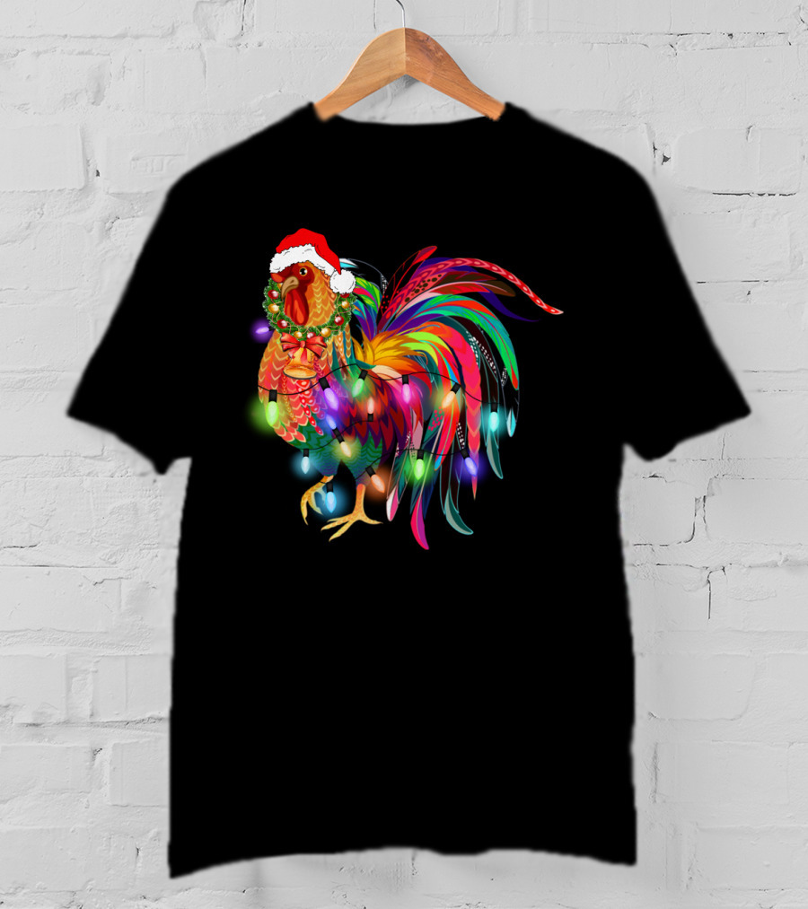 Festive Chicken With Christmas Lights And Santa Hat T-Shirt