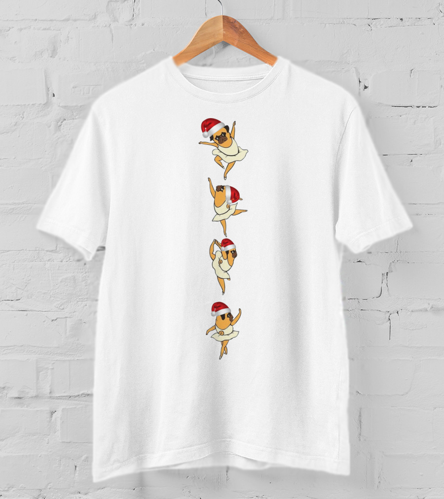 Santa Hat Pug Ballet Dancers Holiday Fun T-Shirt