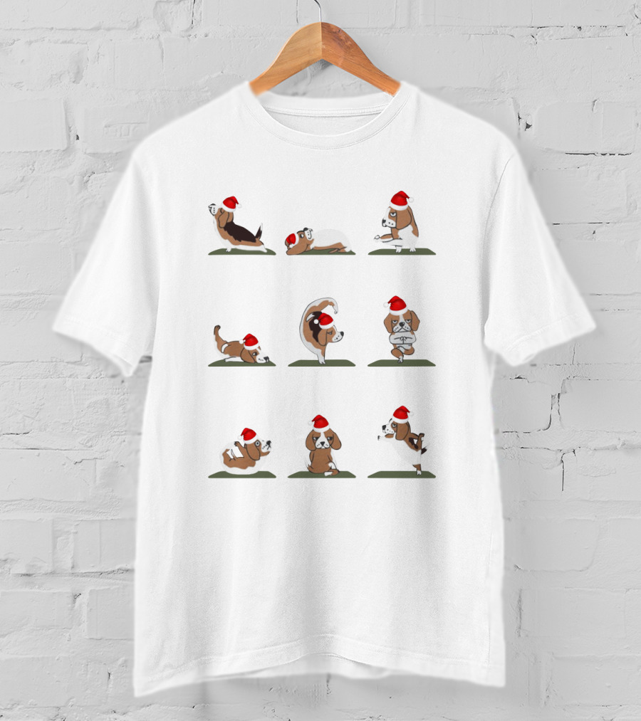Pug Dogs Ballet Dancing In Christmas Santa Claus Hats T-Shirt