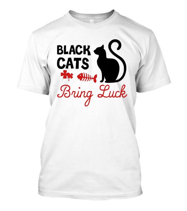 Black Cats Bring Luck Shamrock And Fishbone Icon Holiday Present T-Shirt