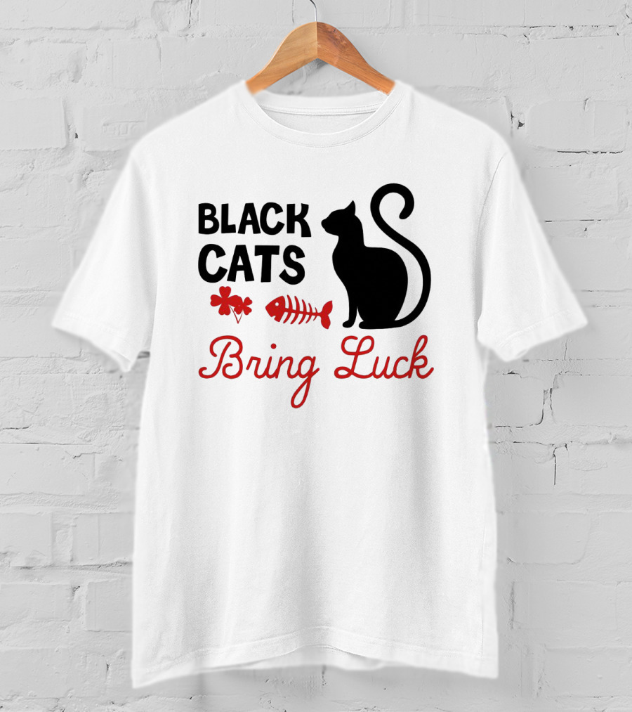 Black Cats Bring Luck Shamrock And Fishbone Icon Holiday Present T-Shirt