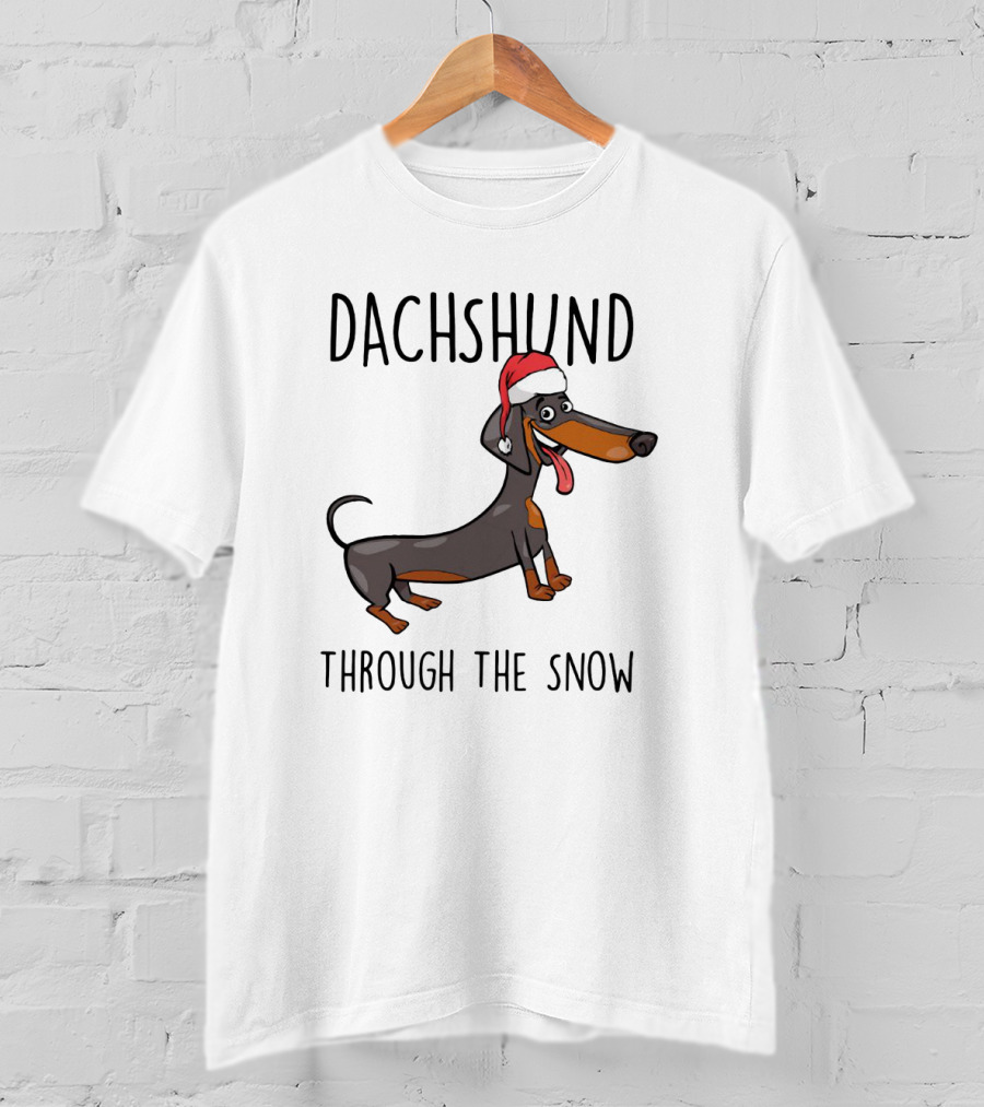 Dachshund Through The Snow Festive Sausage Dog With Santa Hat T-Shirt