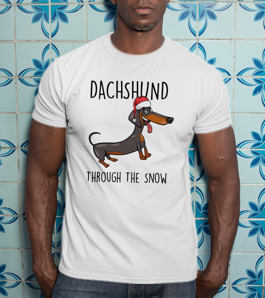 Dachshund Through The Snow Festive Sausage Dog With Santa Hat T-Shirt