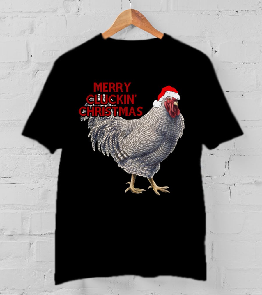 Merry Cluckin' Christmas Chicken With Santa Hat T-Shirt