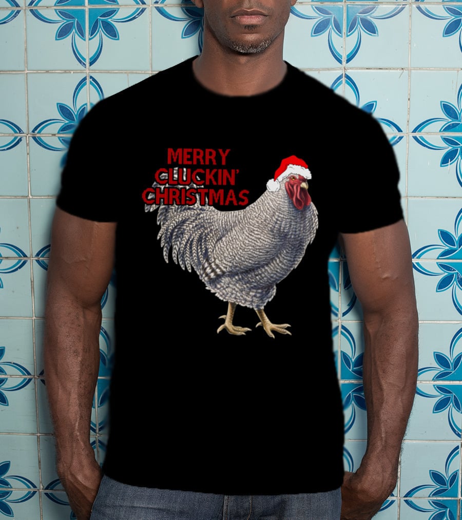 Merry Cluckin' Christmas Chicken With Santa Hat T-Shirt