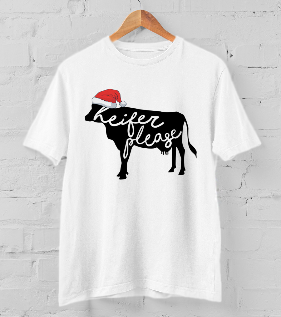 Merry Christmas Heifer Please Silhouette With Santa Hat T-Shirt