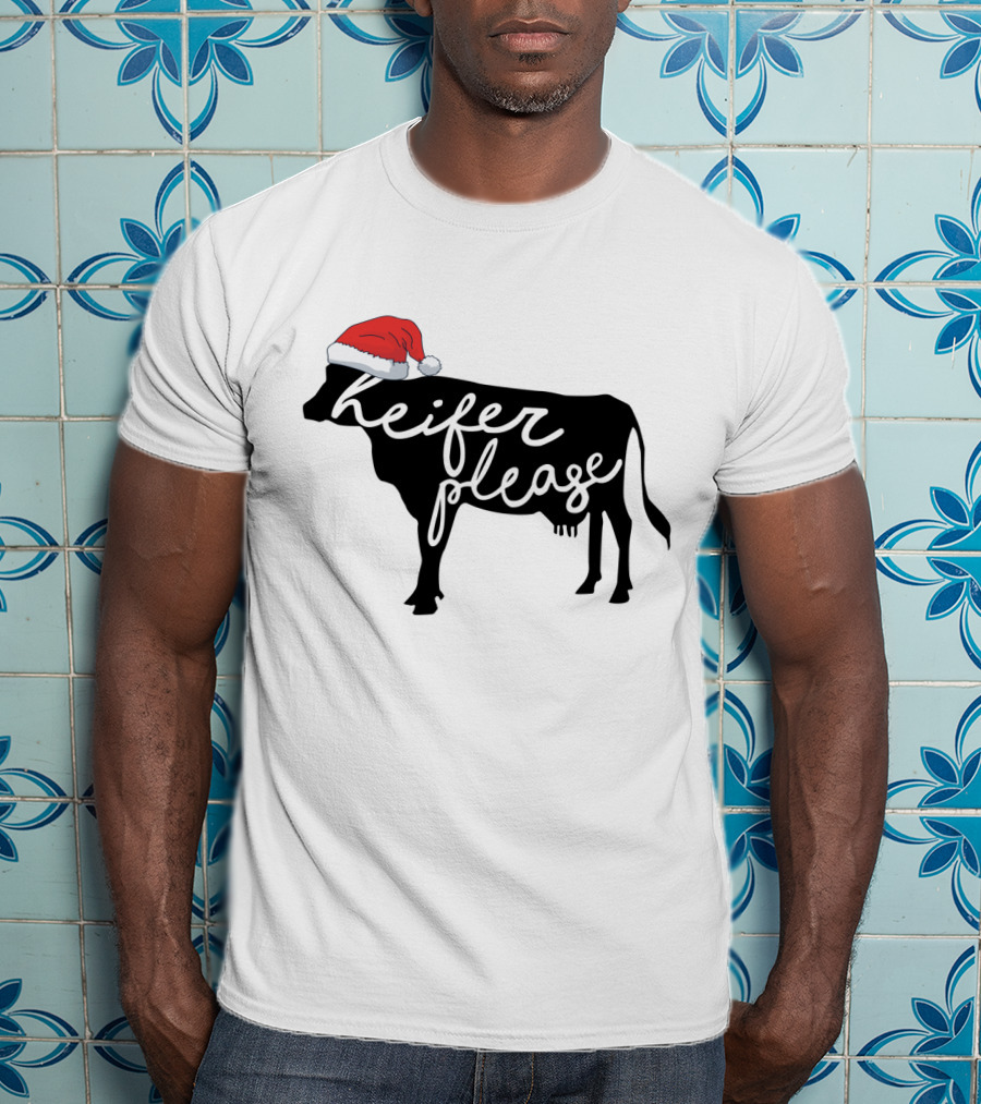 Merry Christmas Heifer Please Silhouette With Santa Hat T-Shirt
