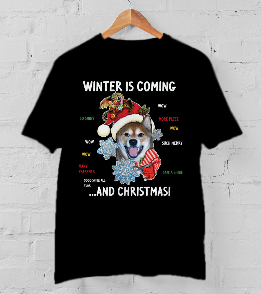 Winter Is Coming Shiba Inu Christmas Wow Santa Shibe Many Presents Such Merry T-Shirt