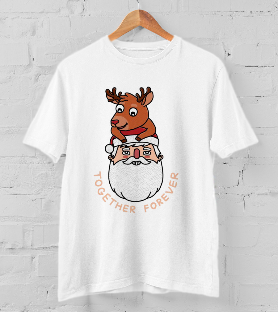 Santa And Reindeer Together Forever Best Friends T-Shirt