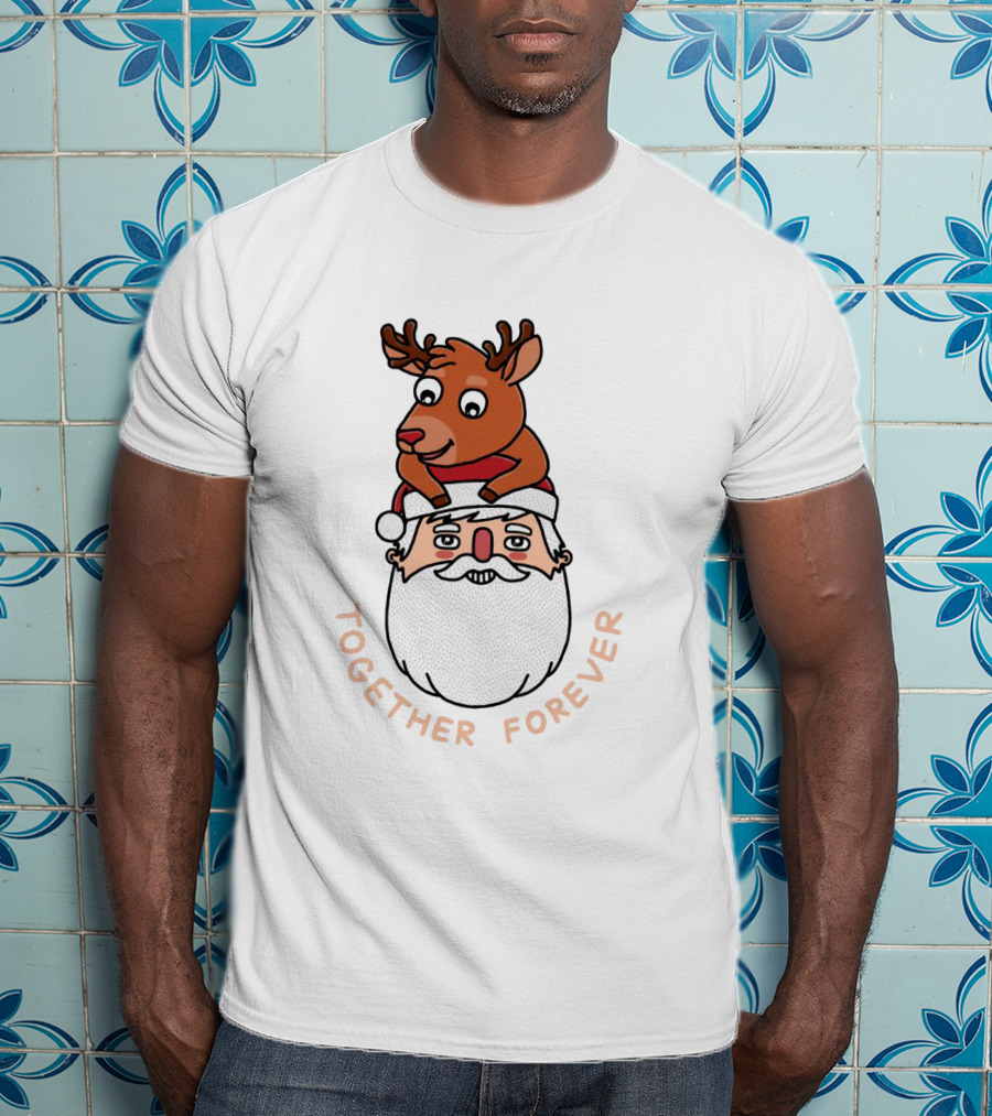 Santa And Reindeer Together Forever Best Friends T-Shirt