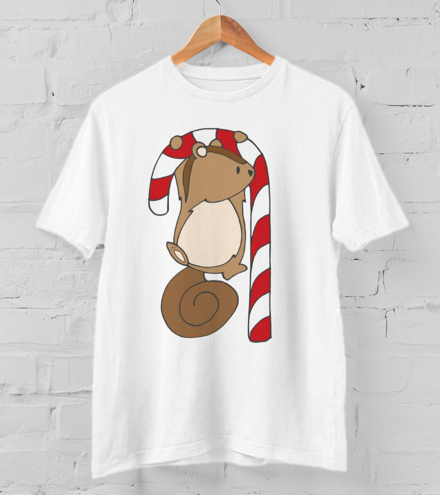 Ciapo Candy Cane Squirrel Hanging On Striped Christmas Treat T-Shirt