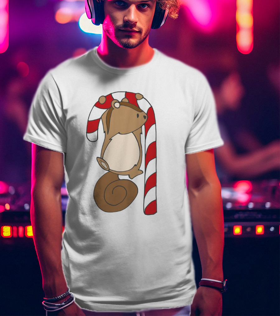 Ciapo Candy Cane Squirrel Hanging On Striped Christmas Treat T-Shirt