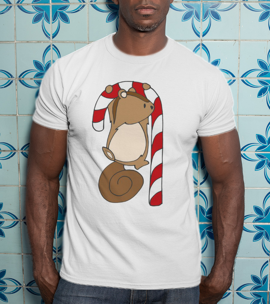 Ciapo Candy Cane Squirrel Hanging On Striped Christmas Treat T-Shirt