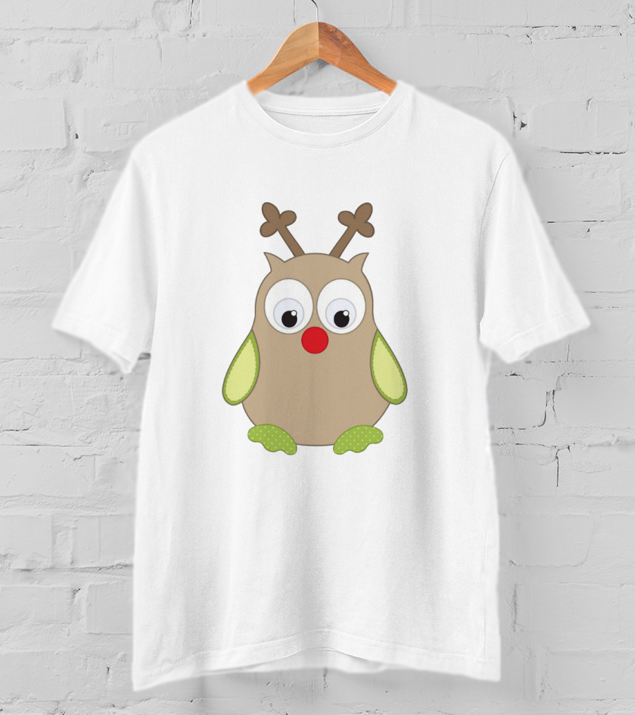 Owls With Reindeer Antlers And Red Nose Cute Holiday Critter T-Shirt